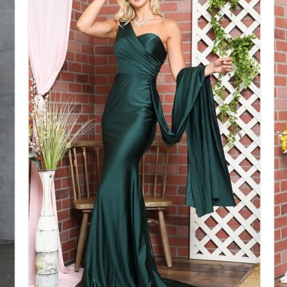 One Shoulder Fitted BURNT ORANGE Gown - Picture 2 of 5